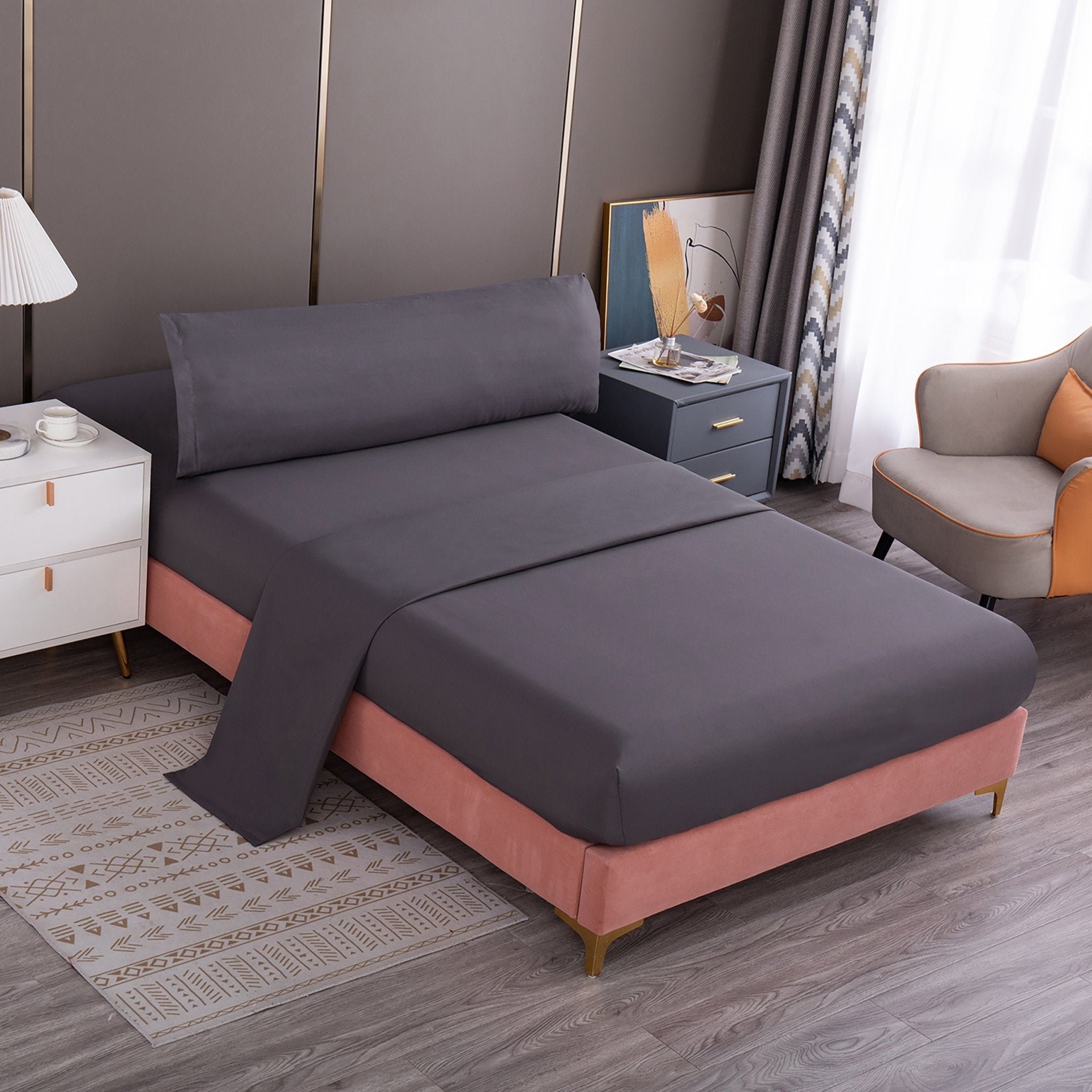 Imagen de sabana Juego de Sábanas Microfibra Liso - Gris Oscuro en color Cama 90 de Meishida
